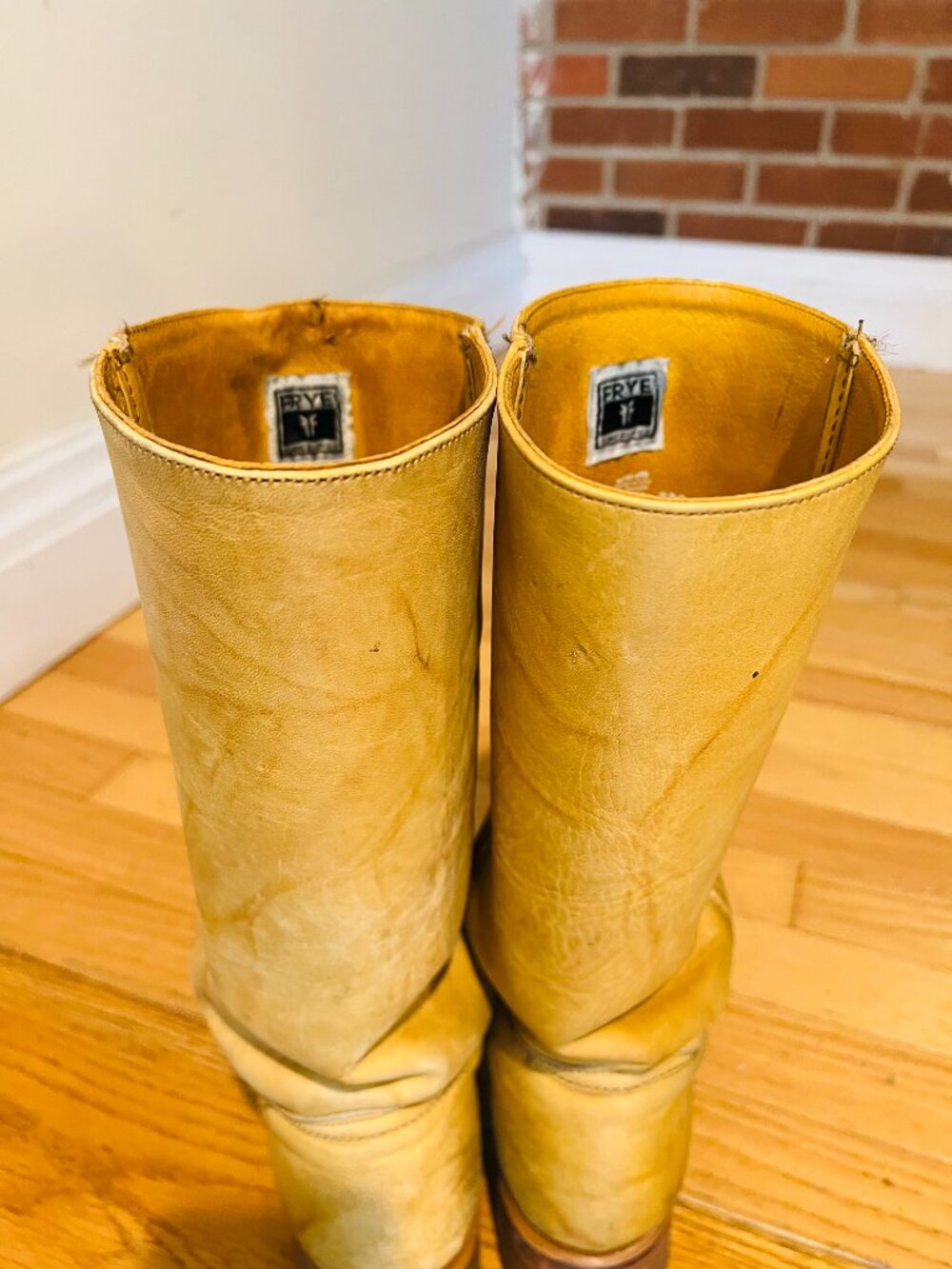 VTG Frye Campus Banana Boots Women 9.5 M Yellow Square Toe Western MADE IN USA - Picture 6 of 16